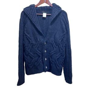Filippo Novelli Navy Blue Wool Cable Knit Cardigan Sweater Size M